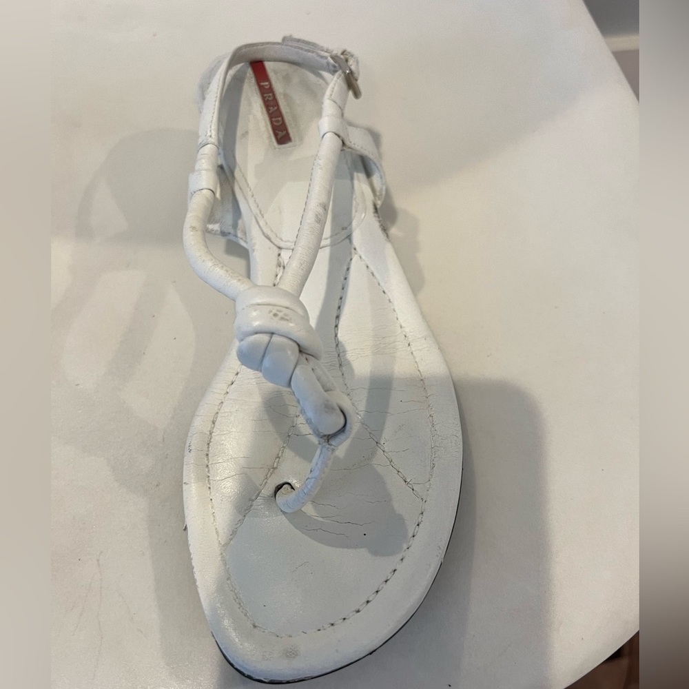 White Prada T strap thong sandals. Size 7